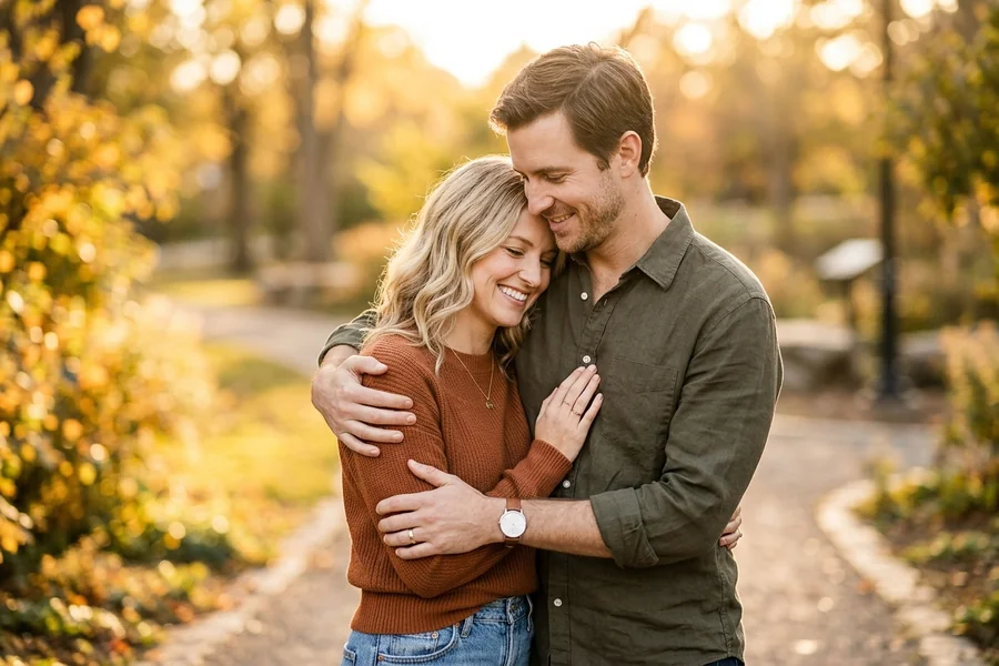 Couple embracing tenderly outdoors